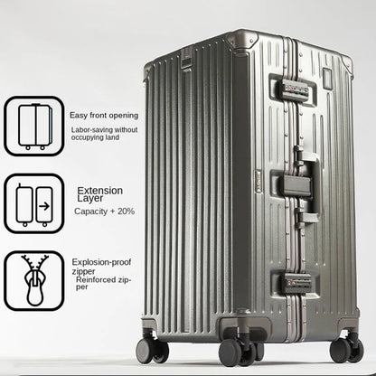 Aluminum Frame Suitcase TSA Password Trolley Case 36 inch Large Capacity Luggage with USB Cup Holder 20" 30" Travel Suitcases - Kimlud