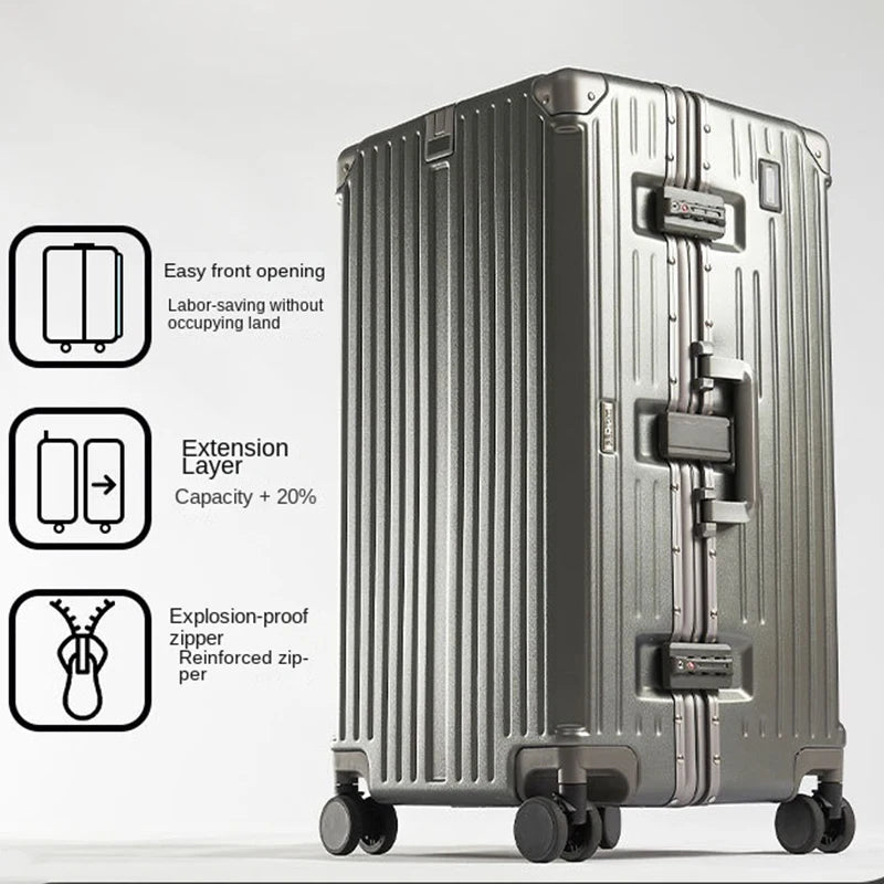 Aluminum Frame Suitcase TSA Password Trolley Case 36 inch Large Capacity Luggage with USB Cup Holder 20" 30" Travel Suitcases - Kimlud