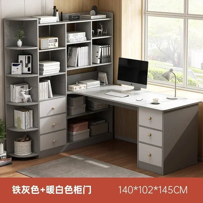 Computer Desk Bookshelf Integrated Shelves Drawers Large Laptop Home Bedroom Student Study Writing Desk Simple Office Table - Kimlud