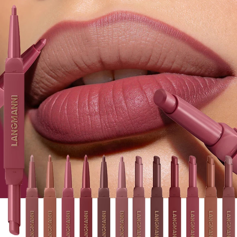 2 in 1 Matte Red Lipliner Waterproof Nude Matte Lip Liner Pencil Double Head Lipstick Pen Long Lasting Lips Outline Stick Makeup