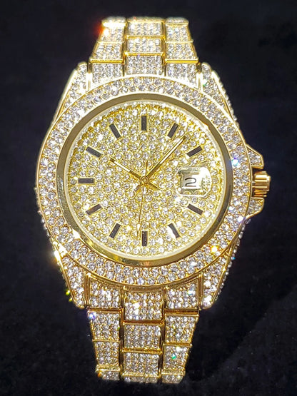 Men's Quartz Watch With Calendar Waterproof Wristwatches For Male Luxury Fashion Design Hip Hop Diamond Watches For Man Gift New