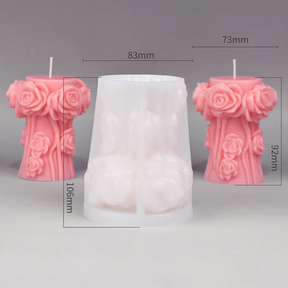 Rose Pillar Candle Mold 3D Rose Flower Silicone Mold Handmade Bouquet of Flowers,Wedding Gift,Home Desktop Decor Mold