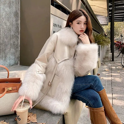 Vintage Thick Fashion Warm Coat Fur Coat Women's 2023 Winter New Korean Fashion Imitation Fox Fur Padded Coat Street Outwears