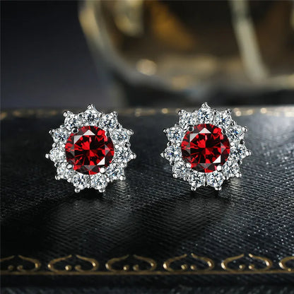 Cute Female Small Water Blue Round Earrings Crystal Stone Fashion Silver Color Wedding Jewelry For Women - Kimlud