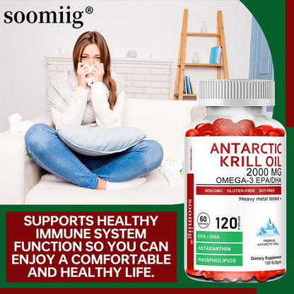 Antarctic Krill Oil - Supports Brain,Cardiovascular,Joint,Eye & Skin Health - Omega-3 EPA, DHA, Astaxanthin - 120...
