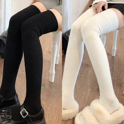Spring Fall Knee High Stockings for Women White Vertical Stripe Long Socks Fashion Girls JK Skinny Boots Sock Japanese Style