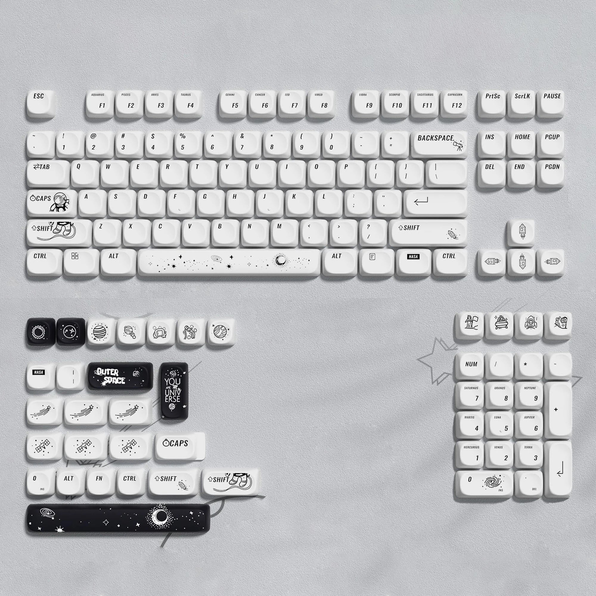 125 Keys Milky Way White Dye-Sublimation Keyboard Keycaps MOA Profile Cute PBT Key cap for Cherry MX Switches Gaming Keyboard