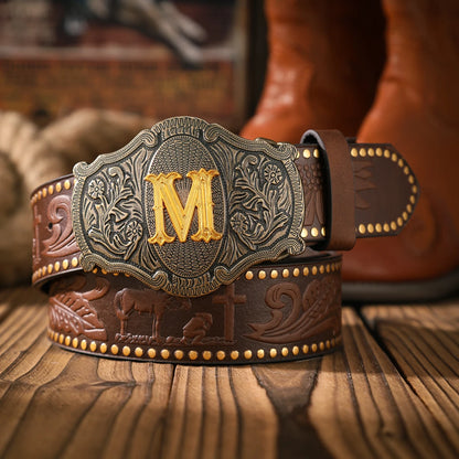 A casual and retro belt, a waist accessory for Western-style clothing, metal buckle, PU belt, suitable for both men and...