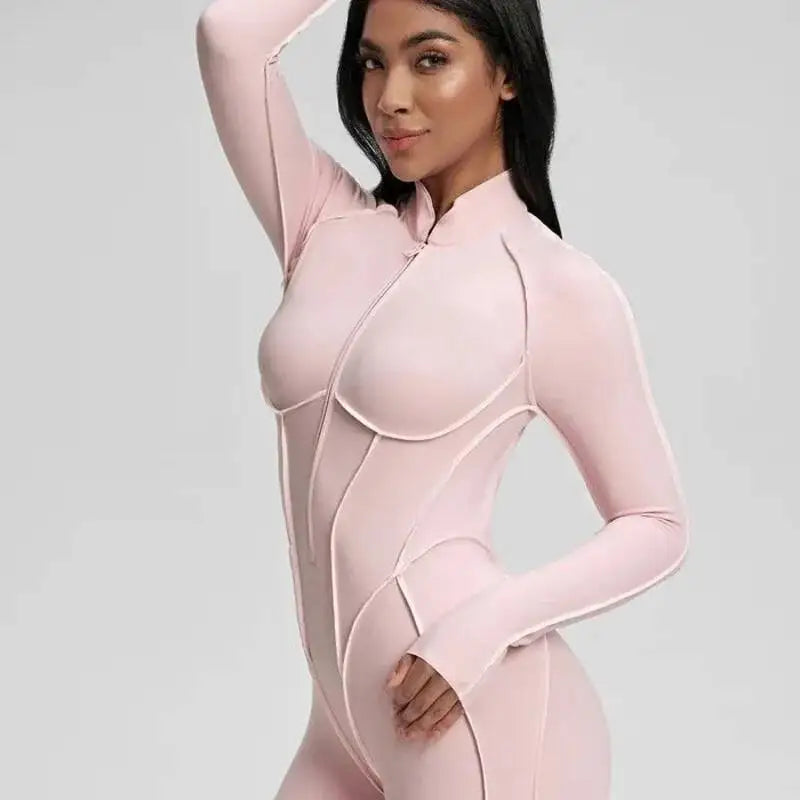 PMWRUN 2025 Women's Split-Design Spicy Girl Jumpsuit: Tight Yoga Suit With Chest Cushion, Breathable & Form-Fit For Workouts - Kimlud