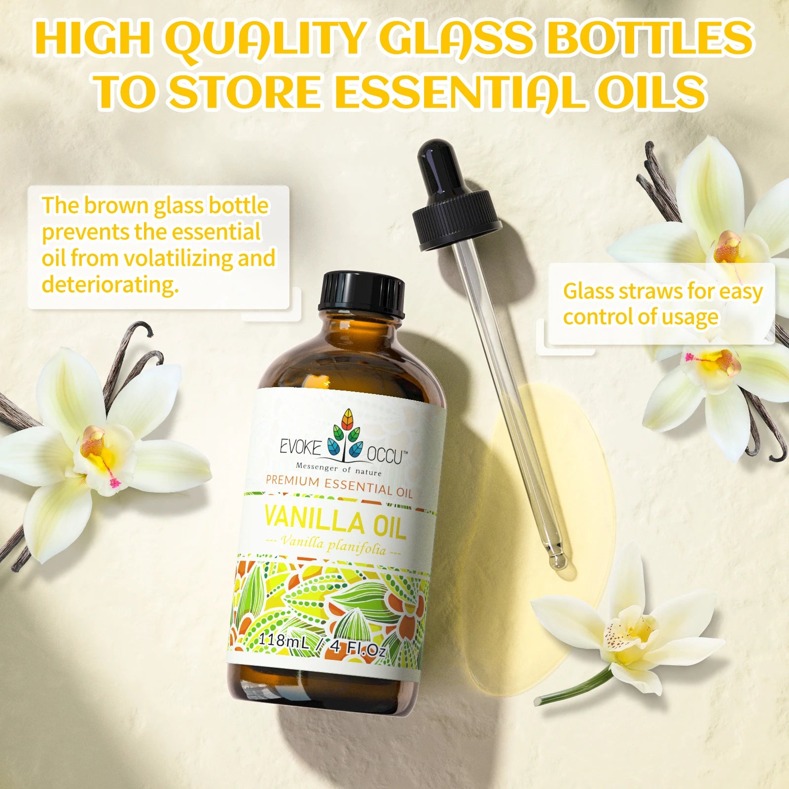 EVOKE OCCU Vanilla Essential Oil 118mL Ylang Rose Orange Aroma for Massage Relaxation Hair Shampoo Conditioner Skin Care Cream - Kimlud