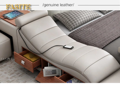 Genuine Leather Tech Smart  Multifunctional Beds Massage Modern Luxury Camas Upholstered With Bluetooth Speaker,Air Cleaner