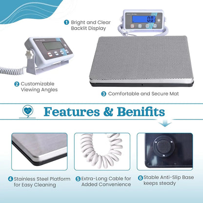 Extra Wide Digital Body Weight Scale - 440 lb Capacity, High Accuracy, Portable for Home Gym Office - Kimlud