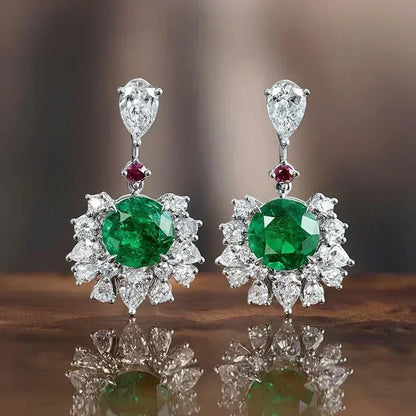 Fashionable Banquet Elegant Emerald Cubic Zirconia Earrings, High-end Inlaid Wedding Style Swaying Jewelry Accessories |...