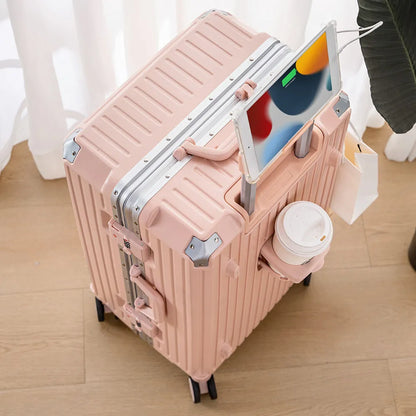 30/32-inch Large Size Luggage Multifunctional Cup Holder and Mobile Phone Holder Aluminium Framed Travel Suitcases Trip Cabin - Kimlud
