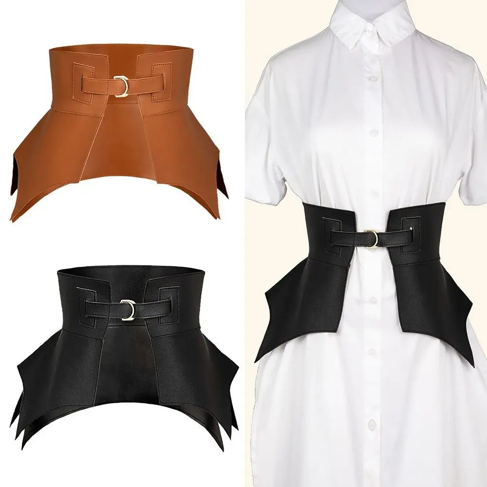 Black Brown Irregular Pu Leather Long Wide Belt Punk Style Women Fashion Autumn Winter Waistband Corset Belt | Kimlud...