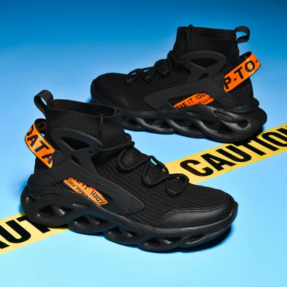 2025 High-Top Elastic Knitted Sports Shoes Trendy Plus Size Men's Shoes Reflective 3D Stereoscopic New Basketball Shoes
