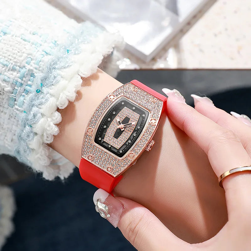 New Fashion Women Crystal Tonneau Watches For Woman Silicone Jelly Quartz Watch Students Gifts Reloj Mujer Ladies Wrist Watches
