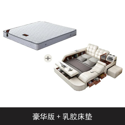 Genuine Leather Tech Smart  Multifunctional Beds Massage Modern Luxury Camas Upholstered With Bluetooth Speaker,Air Cleaner