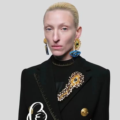 Fashion Pendant Earrings New Retro Surreal Art Abstract Unique Personality Evil Eye Shiny Crystal Earrings Exaggerated Jewelry