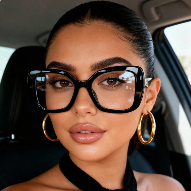 Luxury Brand Oversized Square Reading Glasses Women Triangle heart Temple Eyeglasses Blue Light Blocking Clear Computer...