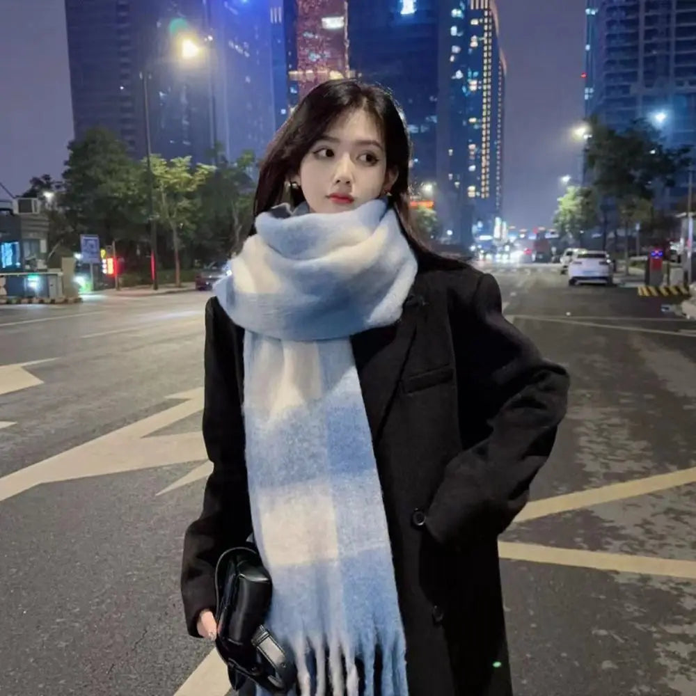 New Warm Winter Cashmere Scarf Stripe Pattern Mohair Long Tassel Scarves Plaid Soft Thickened Shawl Wrap Women | Kimlud...
