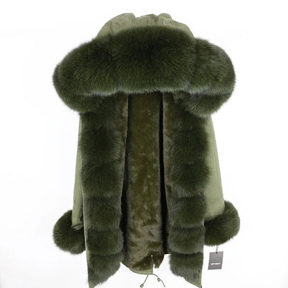 OFTBUY 2024 Fashion Winter Jacket Women Real Fur Coat Natural Real Fox Fur Collar Loose Long Parkas Big Fur Outerwear Detachable
