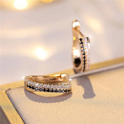 Luxury Female Black White Zircon Stone Clip Earrings Charm Gold Color Wedding Jewelry For Women | Kimlud Luxury Jewelry