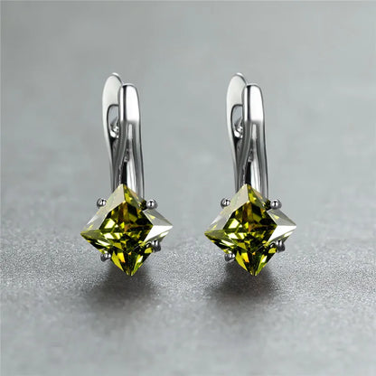 Cute Female Champagne Square Jewelry Luxury Crystal Zircon Stone Hoop Earring Rose Gold Color Wedding Earrings For Women