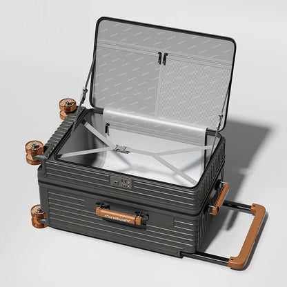 MUXING Wide Trolley Luggage Front Opening Multi-Functional Women 20-Inch Small Lightweight Boarding Box 24-Inch Men's Suitcase