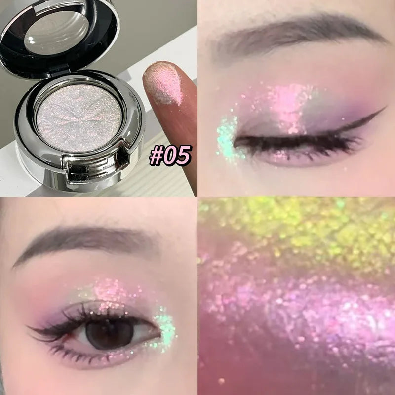 3D Butterfly Embossing Chameleon Eyeshadow Monochrome Metallic Changing Shiny Glitter Blue Purple Highlight Eye Makeup...