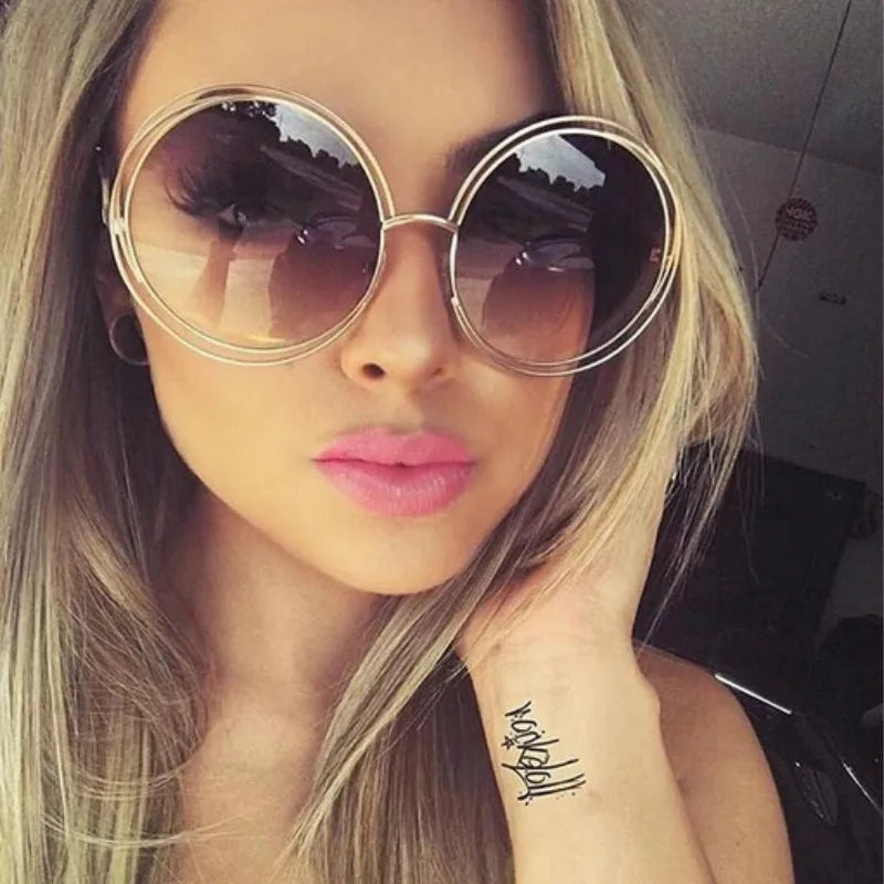 Vintage Round Big Size Oversized lens Mirror Sunglasses Women Brand Designer Metal Frame Lady Sun Glasses Lady Cool...