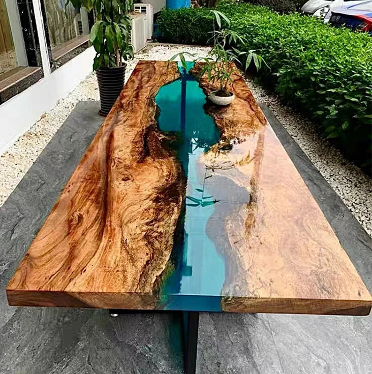 Wholesale Dining Room Furniture Restaurant Solid Walnut Wood Kitchen Epoxy Resin Slab River Dining Table Top