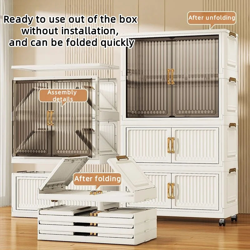 80cm no-installation folding storage cabinet, bedroom children's wardrobe, multi-layer storage box with wheels - Kimlud