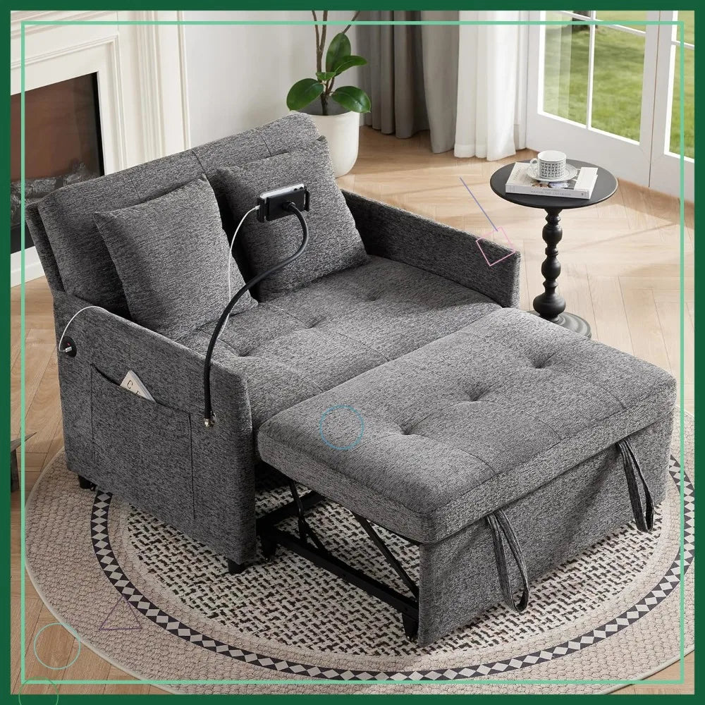 3-in-1 Convertible Sleeper Sofa Bed with USB/Type-C Ports, Adjustable Backrest, Dark Grey - Kimlud