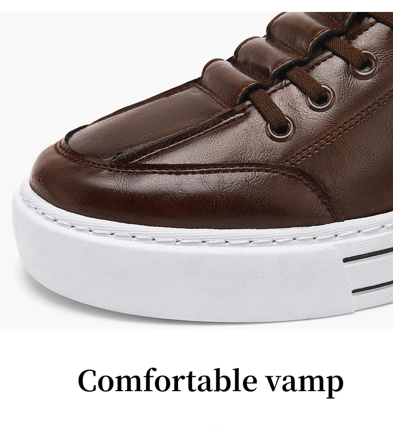 HKDQ Trend Leather Casual Shoes Men Fashion Leisure Slip-on Men's Shoes Original Design Elastic Comfortable Men Skateboard Shoes