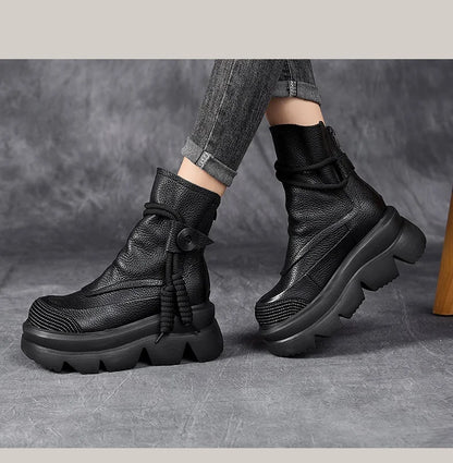 DRKANOL Fashion Thick Bottom Retro boots Women Autumn Winter Thick Plush Warm Platform Wedges Heel Back Zipper Ankle Boots Lady