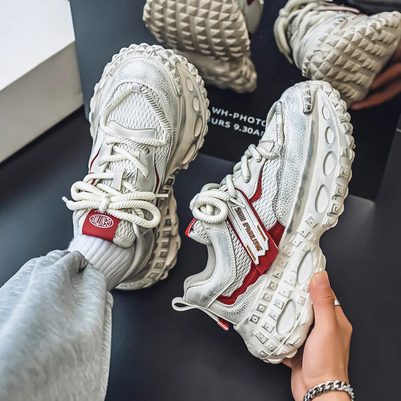 Men's Spring Summer Breathable Mesh Sports Shoes Casual Increased Height Thick Bottom Dad Shoes Wear-Resistant Rubber Sole