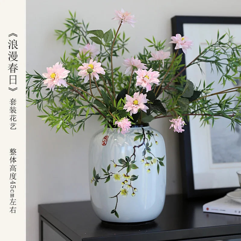 Chinese ceramic vase ornament, living room entrance floral art, home hydroponics creative simple round housewarming gift flower