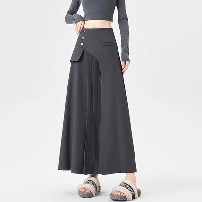Grey Suiting Midi Skirts for Women High-Waisted A-Line Flare Skirt Perfect Hip-Camouflage Office Skirt for Autumn |...