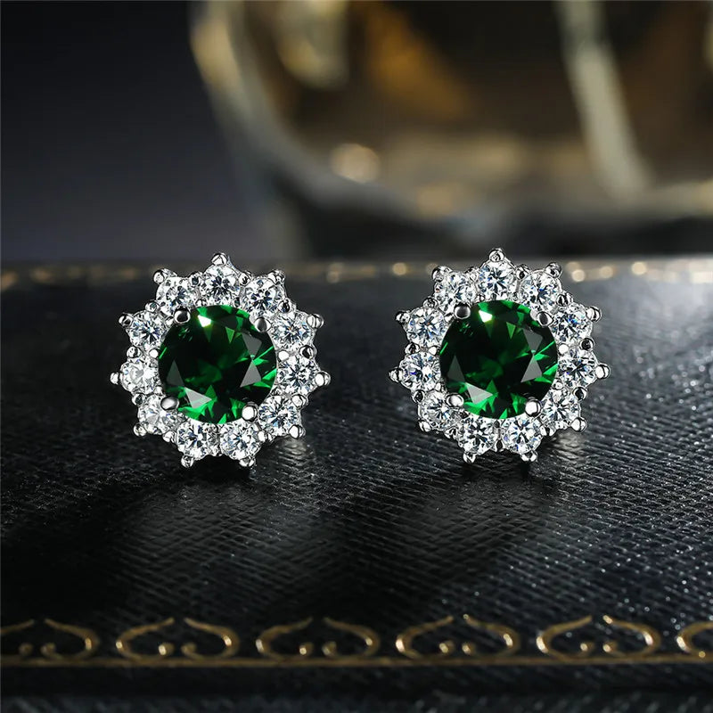 Cute Female Small Water Blue Round Earrings Crystal Stone Fashion Silver Color Wedding Jewelry For Women - Kimlud