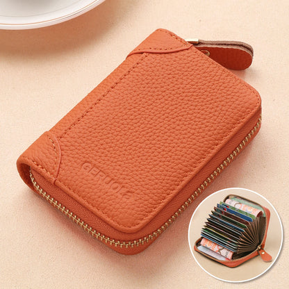 GERUOLA Top-Grain Cowhide RFID-Protected Card Holder Zipper Credit Card Organizer with Multiple Slots ID And Coin Pouch