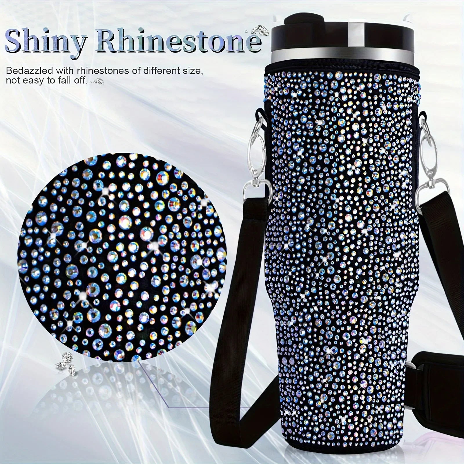 40oz Durable bling shiny rhinestone Water Bottle Bag protecting case For Stanley  Cup Sleeve with Strap Outdoor Pouch