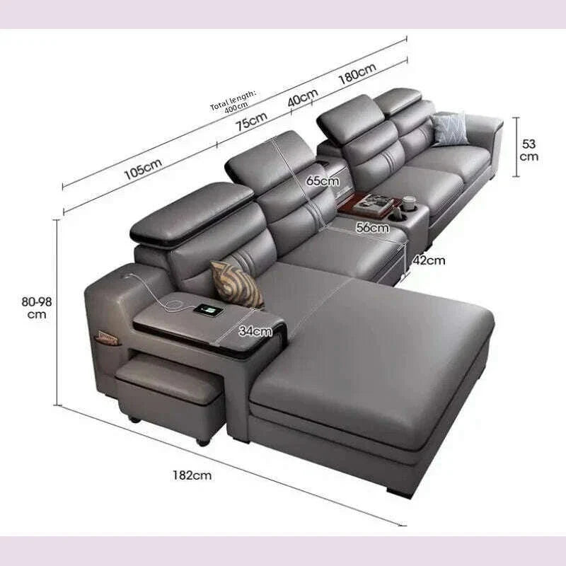 Large Apartment Chaise Leather Sofa Combination Set Modern Light Luxury Living Room Sofas Creative Office Comfortable Large Sofa