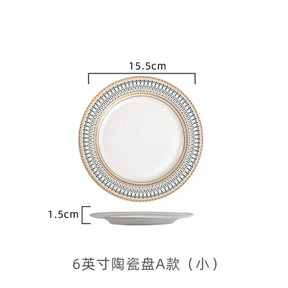 European Ceramic Steak Plates Household Tableware Golden Bead Ceramic Plates Western Food Plate Banquet Dessert Plates Kitchen