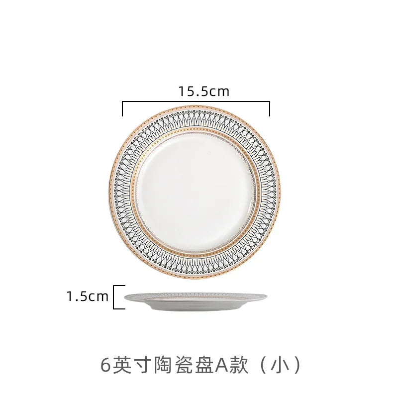 European Ceramic Steak Plates Household Tableware Golden Bead Ceramic Plates Western Food Plate Banquet Dessert Plates Kitchen