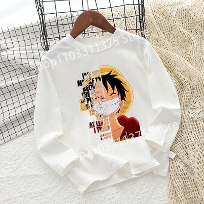 One Piece Children T-shirt Long Sleeve Children Clothing Fashion Hip Hop Round Neck Cotton Toddler Summer Cartoon Anime Toddler
