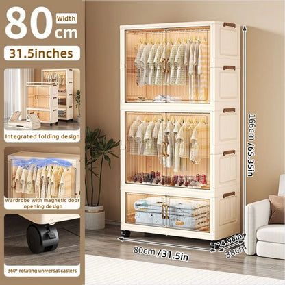 80cm no-installation folding storage cabinet, bedroom children's wardrobe, multi-layer storage box with wheels - Kimlud