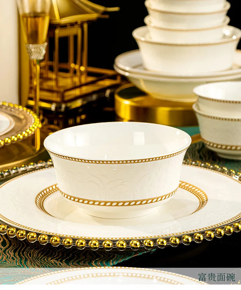 2025 New Jingdezhen Dishes Tableware Free Combination Household High-grade Bone China Tableware Housewarming Relief Rose