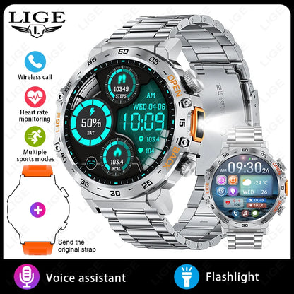 LIGE 2025 Smart Watch Men Sport Watches LED Flashlight 360*360 Ultra HD Screen Waterproof Fitness Bluetooth Call Men Smartwatch