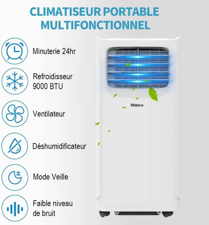 SHINCO Mobile Air Conditioner with Exhaust Hose, 9000BTU, 2.6 kW, Cooling & Ventilating & Dehumidifying, Mobile Air...